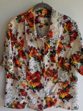 Christopher & Banks Blouse - X-Large - Short Sleeve Floral Button Up (716)